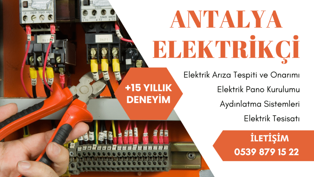 Antalya elektrikçi banner görseli – hizmetler ve iletişim bilgileriyle profesyonel elektrikçi ilanı.