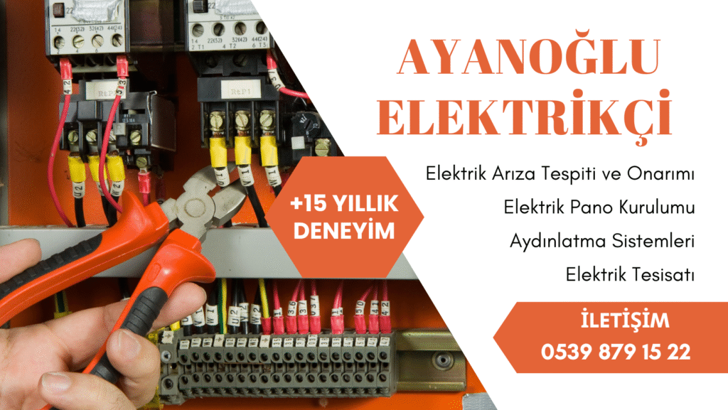 Ayanoğlu Elektrikçi banner görseli – hizmetler ve iletişim bilgileriyle profesyonel elektrikçi ilanı.