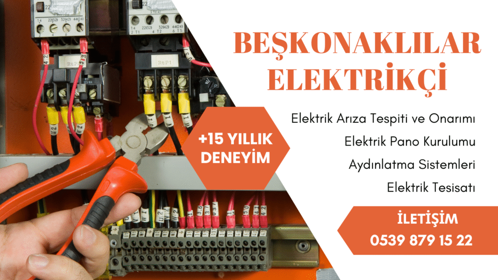 Beşkonaklılar Elektrikçi banner görseli – hizmetler ve iletişim bilgileriyle profesyonel elektrikçi ilanı.