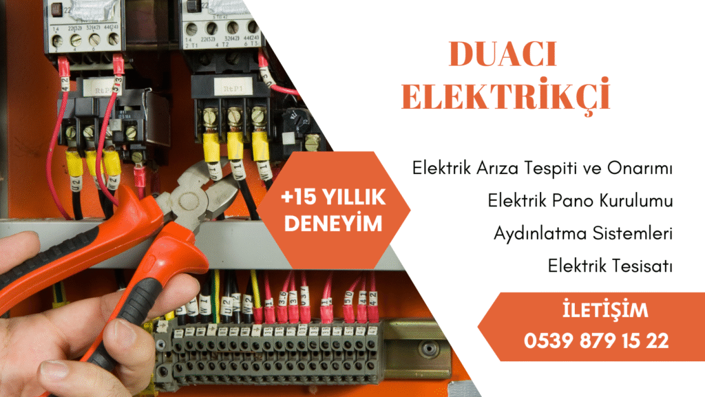 Duacı Elektrikçi banner görseli – hizmetler ve iletişim bilgileriyle profesyonel elektrikçi ilanı.